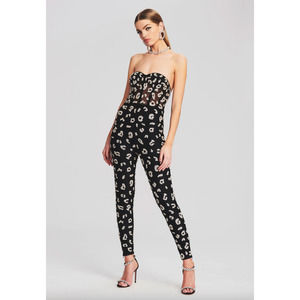 Retrofete Kendall Jumpsuit One-Piece Sequins Leopard Strapless  XL NWOT
